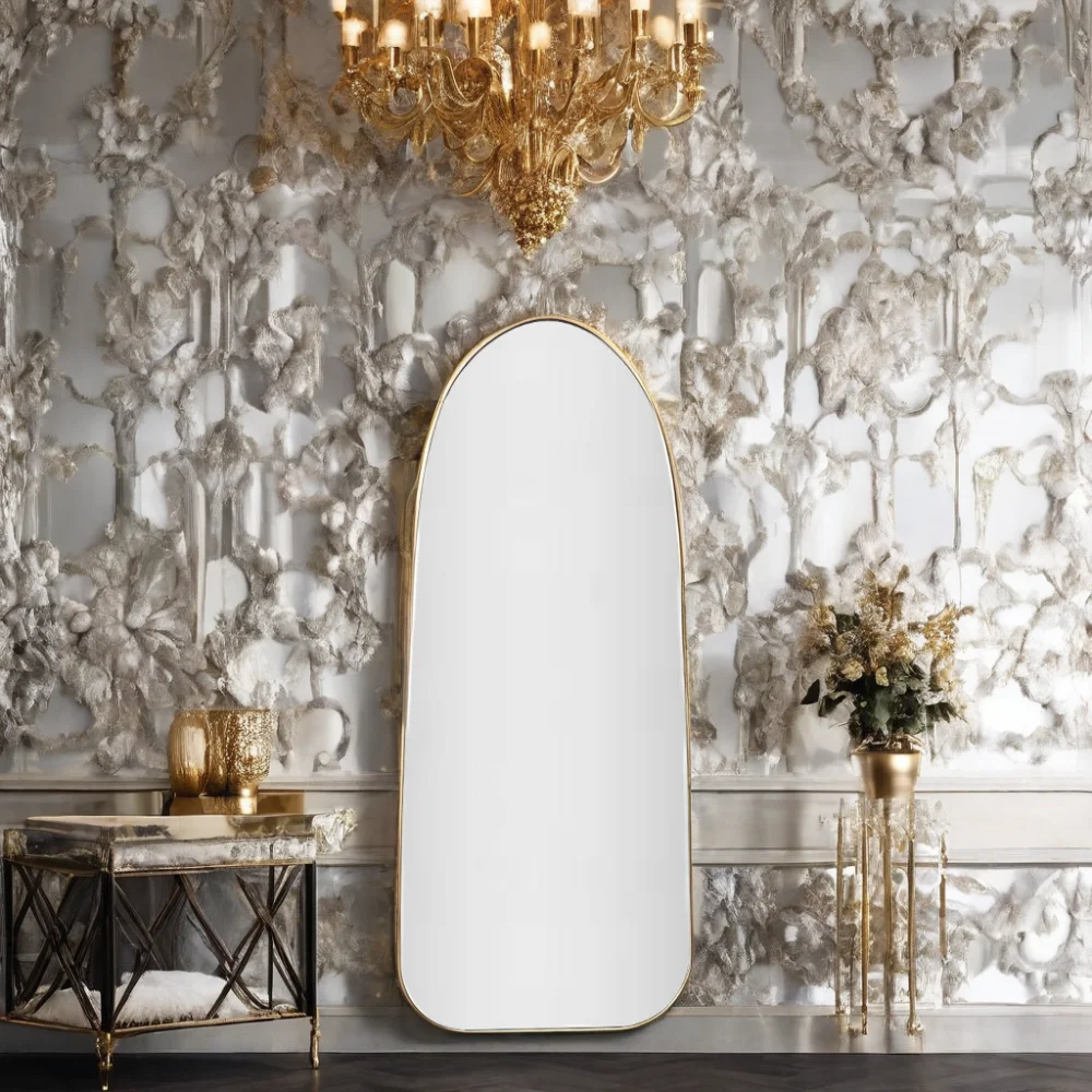 Living Room Home Decor Custom Large Irregular Gold Metal Framed Full Length Long Body Hanging Wall Mirror Miroir Espejo