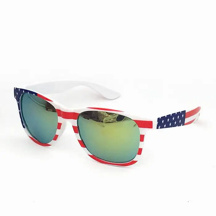 Promotion Gift Sunglasses with USA Flag Printing UV400 PC Lens Unisex Custom Logo Free Sample Plastic Frame