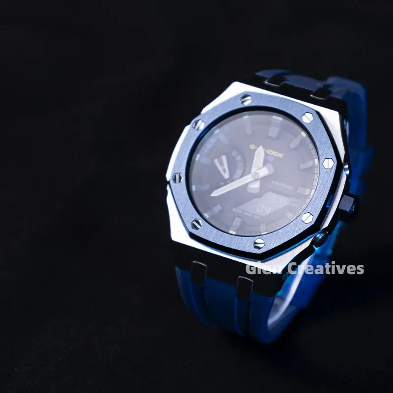 Комплект модов 5-го поколения G Shock GA2100 из нержавеющей стали золотой корпус для часов Безель светло-голубой ремешок Casio