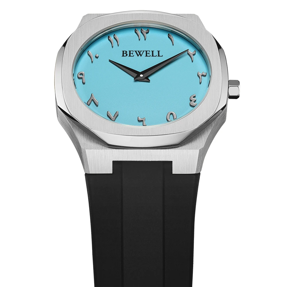 5 ATM Water Resistant Stainless Steel Quartz Watch with Silicone Strap and Pointer Display