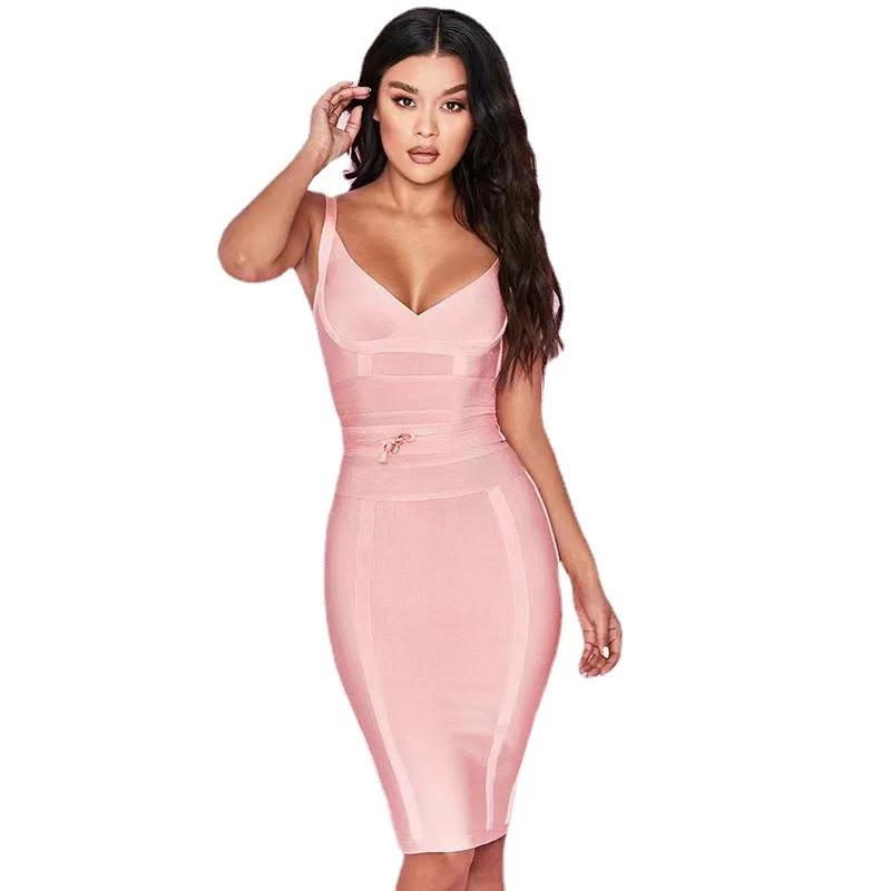 Fashion Style Spaghetti Strap V Neck Bandage Dress for Ladies Women Bodycon Club Dresses