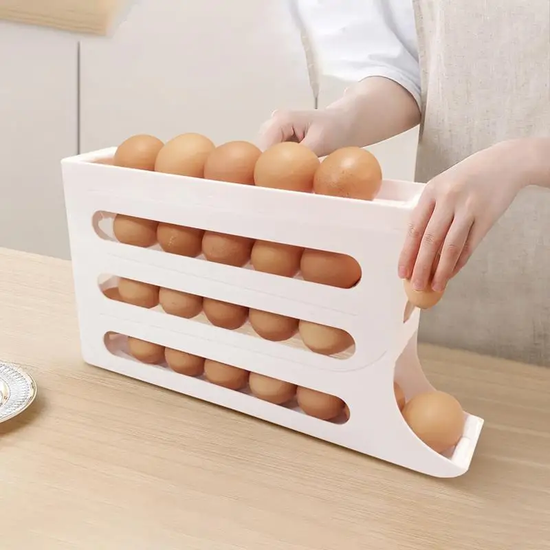 4-Layer Automatic Egg Rolling Dispenser For Fridge Kitchen Refrigerator Plastic Egg Storage Box Rack Countertop Egg Container