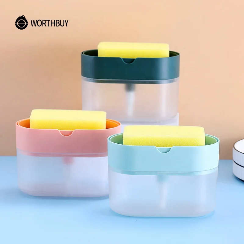 WORTHBUY 2 in 1 Kitchen Soap Pump Dispenser Caddy Dishwashing Soap Dispensers Sponge Holder Dish Soap Dispenser for Kitchen