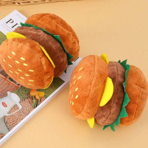 Hamburger Design Dog Interactive Funny Chew Plush Toys Dog Chew Pillow For Feeding Training