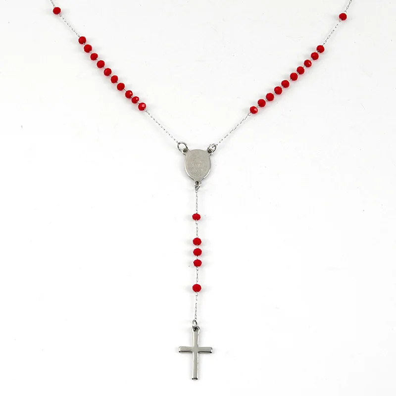 Нержавеющая сталь Религиозные ювелирные изделия крест кулон четки ожерелье с 3 5 мм 6 Красный Синий Черный Кристалл бусины