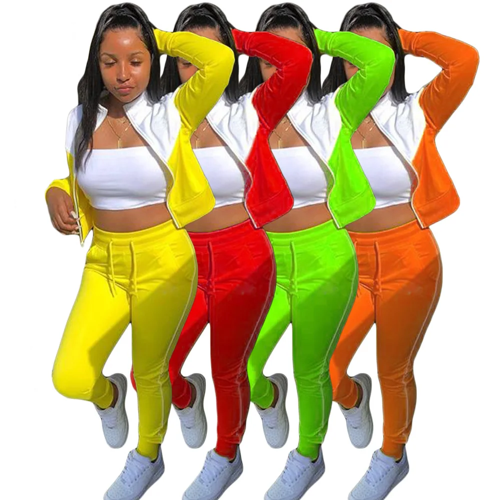 MD-20123003      2021 Trendy Ladies Track Suit Winter Outfits Women Two Piece Set Joggers Wholesale Patchwork Women Sweat Suits