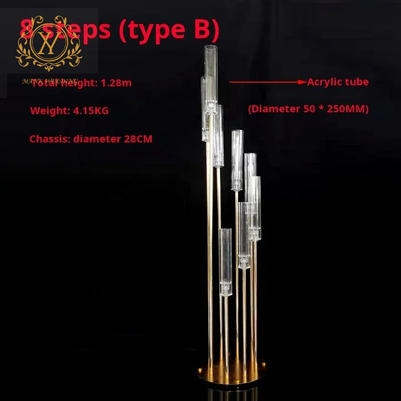 8-head Golden Iron Metal Candlestick Decorative Pillar Candle Holder Centerpiece for Wedding Home Decor