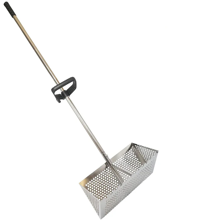 JH-Mech Long Handle Collapsible Shark Tooth Sand Crab Catcher with Foldable Pail Beach Shovel Stainless Steel Sand Flea Rake
