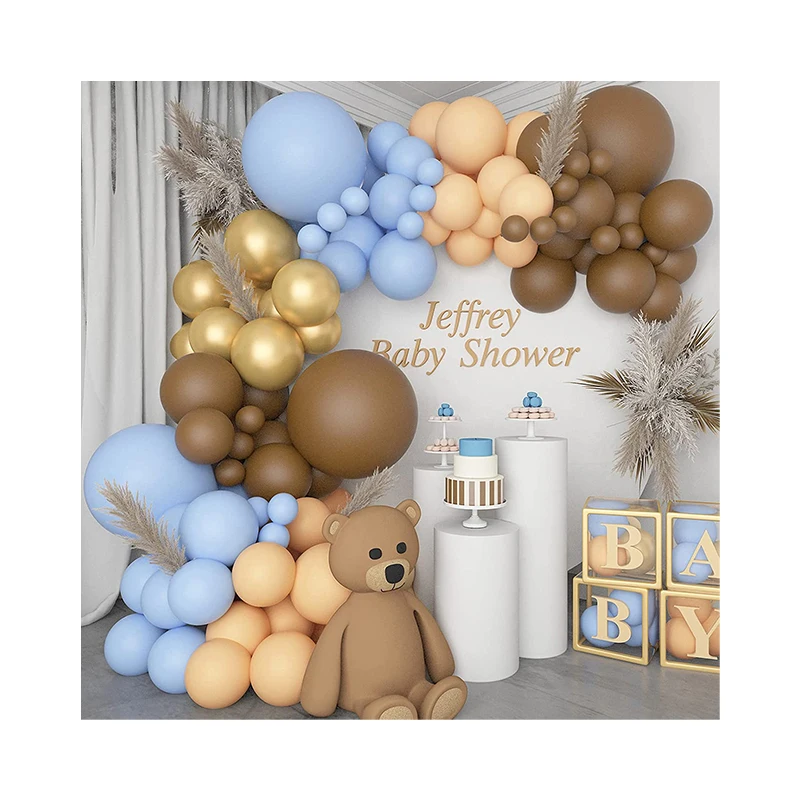 Boy Girl Gold Metallic Nude Balloons Arch Kit 121 Pcs Bear Baby Shower Decorations Blue Brown Balloon Garland
