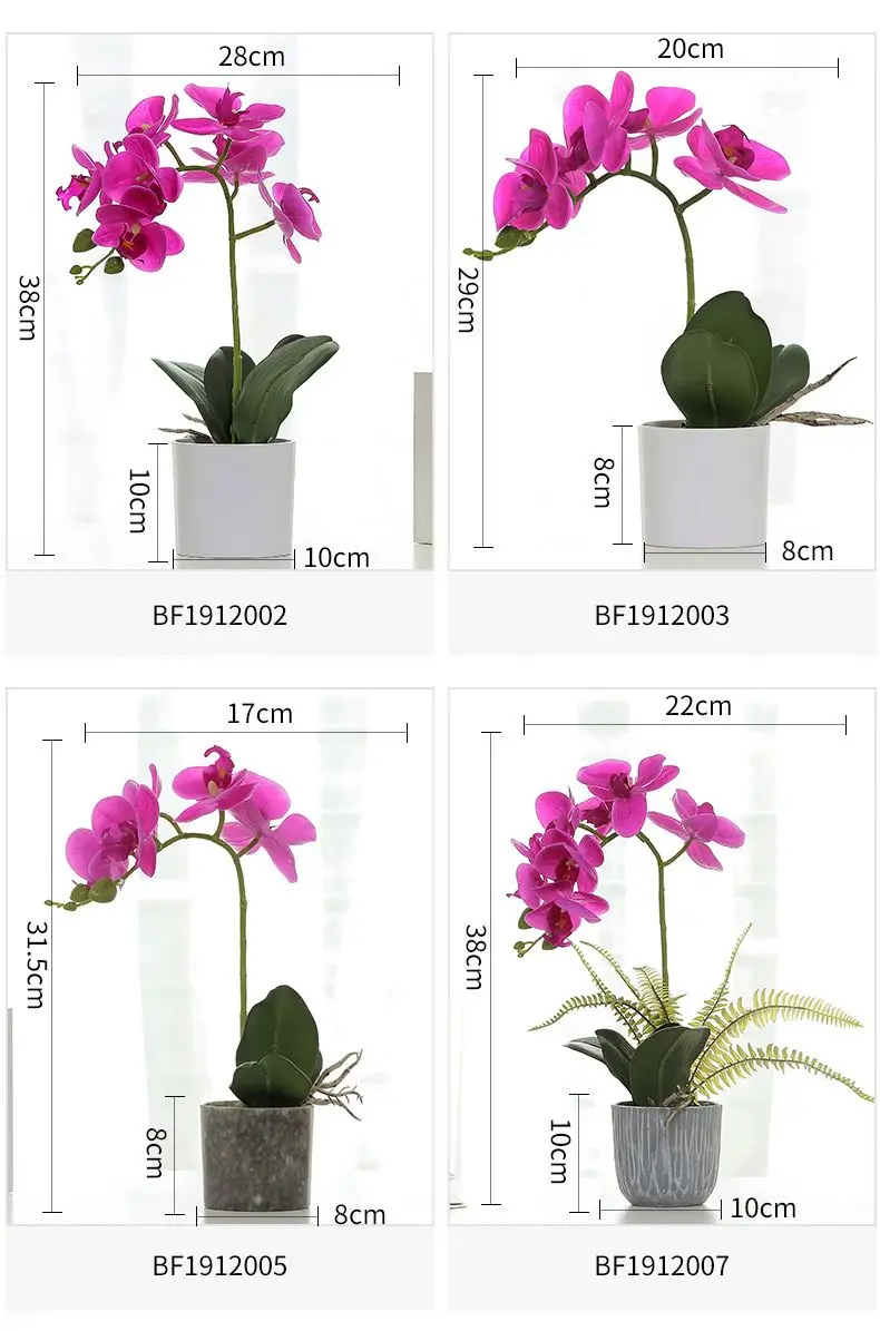 Wholesale real touch purple 7 heads artificial butterfly orchid flower in pot