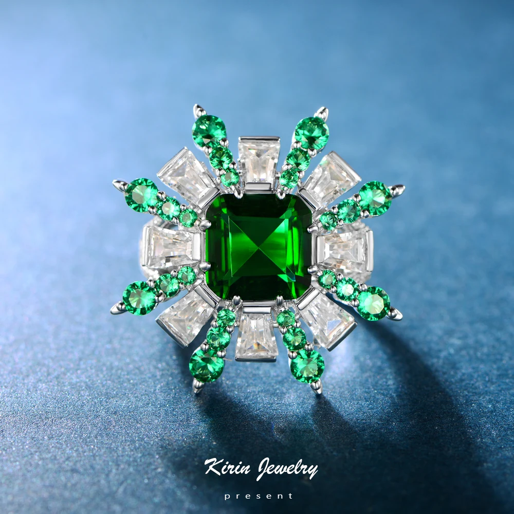 Zircon Ring Green White Zircon Stone for Women Gemstone Rings 925 Sterling Silver Kirin Jewelry Rhodium Plated Gypsy Setting