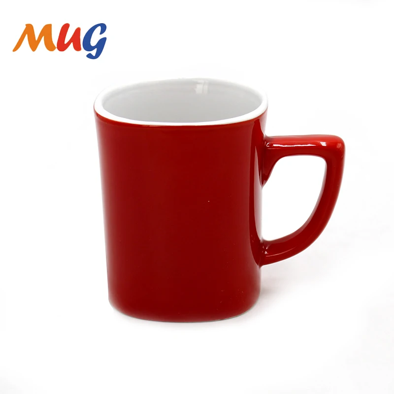 Wholesale low temperature red glazed square ceramic coffee mugs custom logo