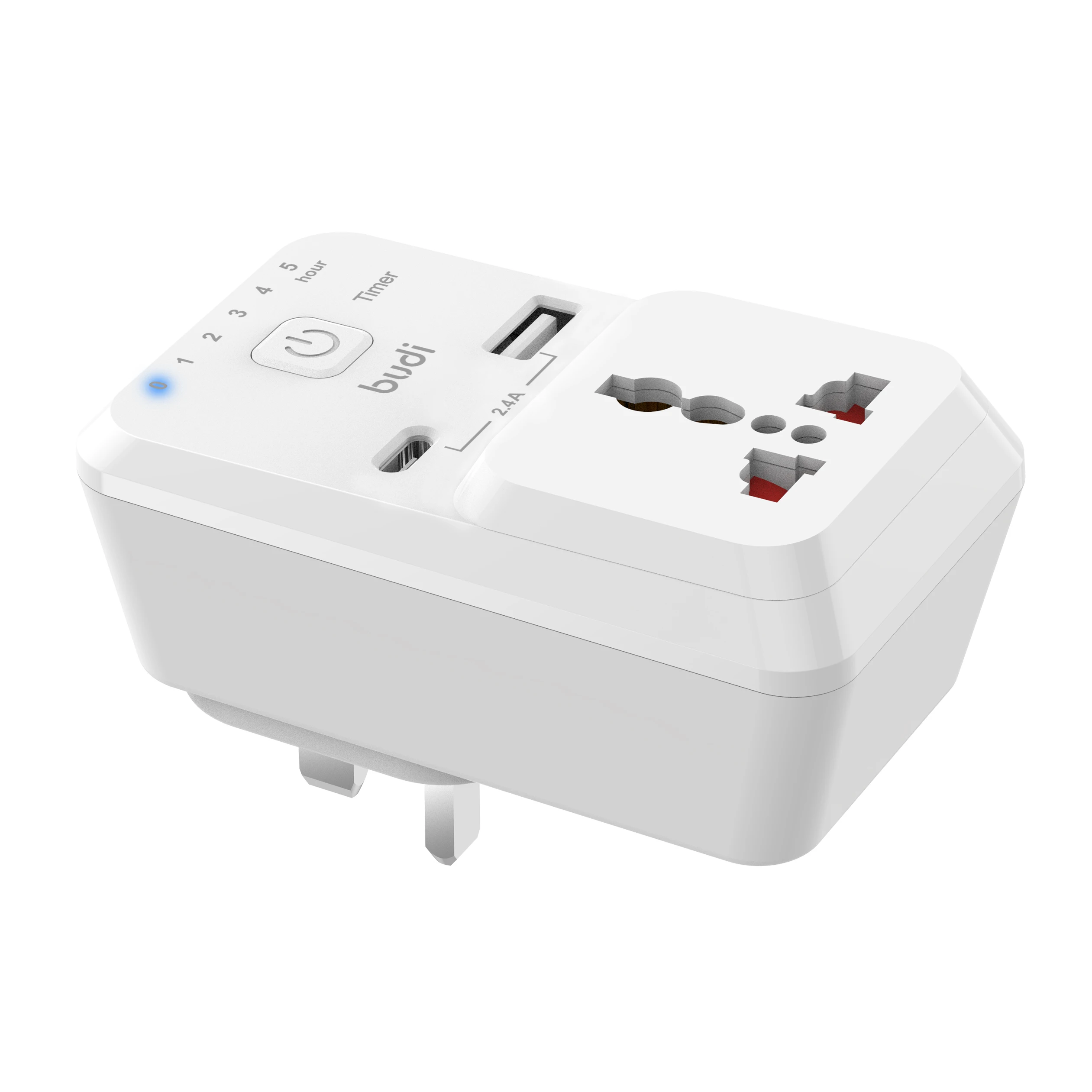 budi/oem travel gifts usb+type c port charger+AC outlet with timer charger have EU UK plug for mobile phones