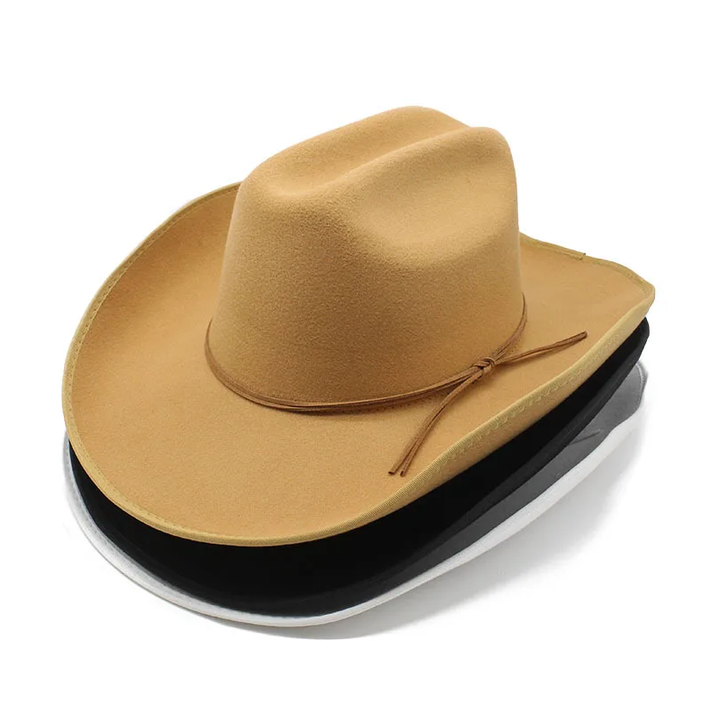 Womens Fashion Western Cowboy Hat with Rope Band  Roll Up Brim Felt Cowgirl Sombrero Caps