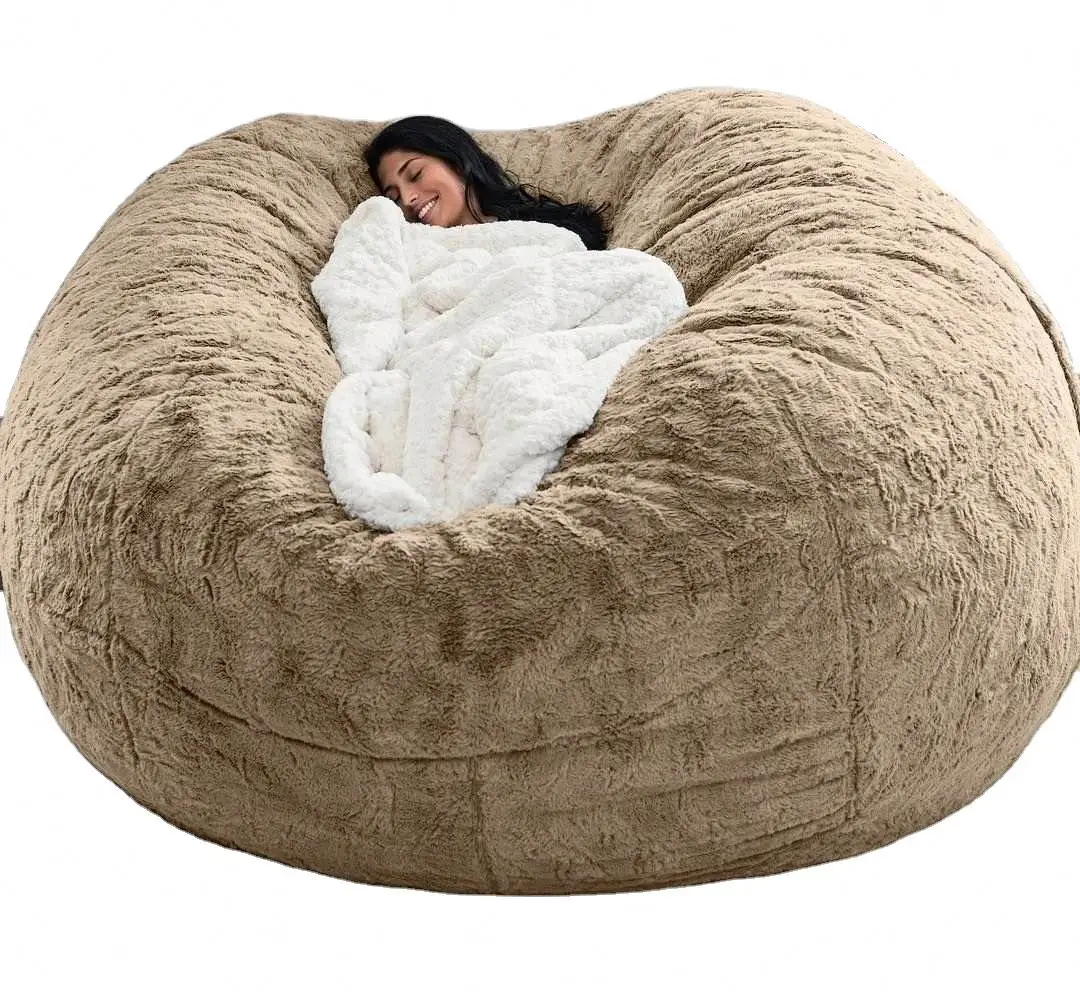 5-7 Ft Fur Fabric Living Room Furniture Jumbo Beanbag Chair Soft Large Round Lazy Sofa Bed