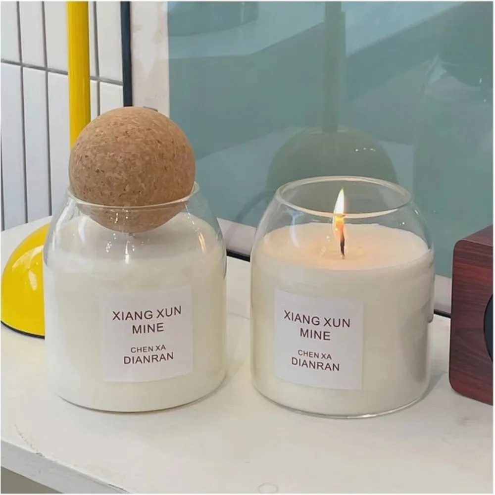 10oz 12oz Amber Heat resistant glass vessels iridescent candle empty jar glass with cork ball lids for Soy wax making