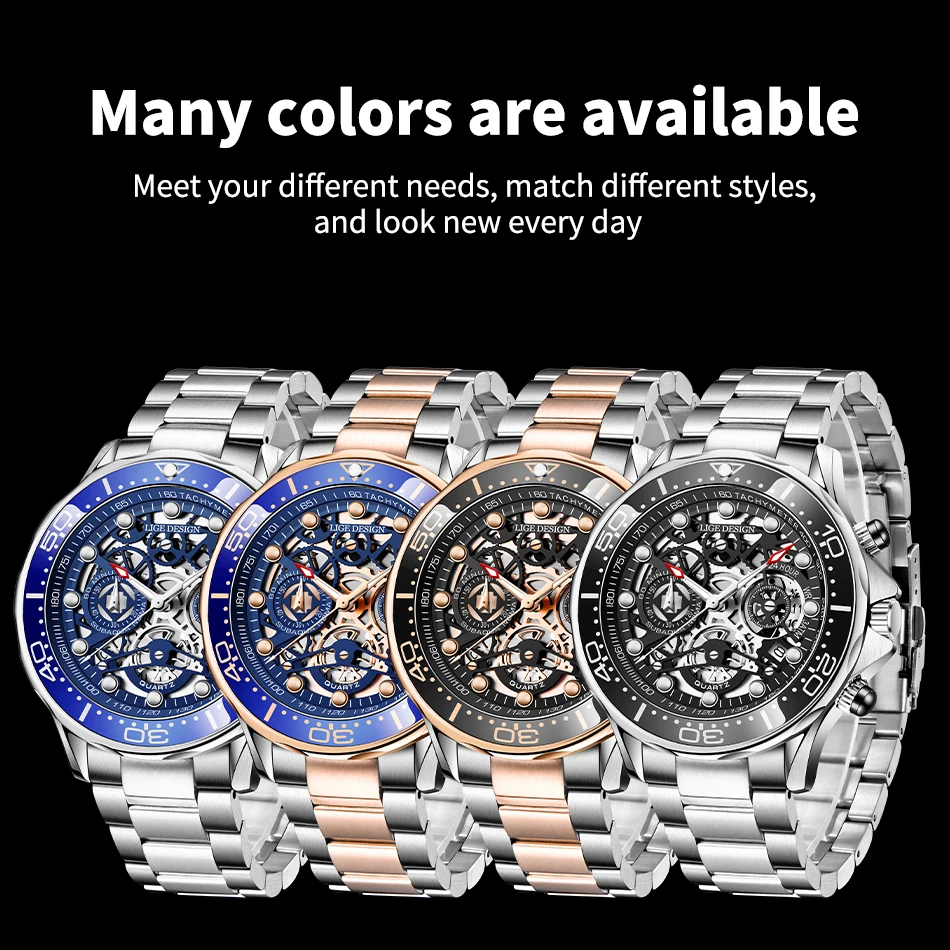LIGE Stainless Steel Brand Watch Water Resistant Hollow Out Military Quartz Watches Mens Luxury 2021 Wrist Watches For Men