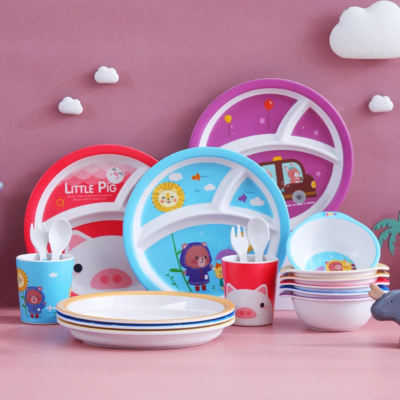 Baby Bowl Tableware Bamboo Fiber Children Kids Cutlery Sets Dinner Bamboo Fiber Baby Feeding Set