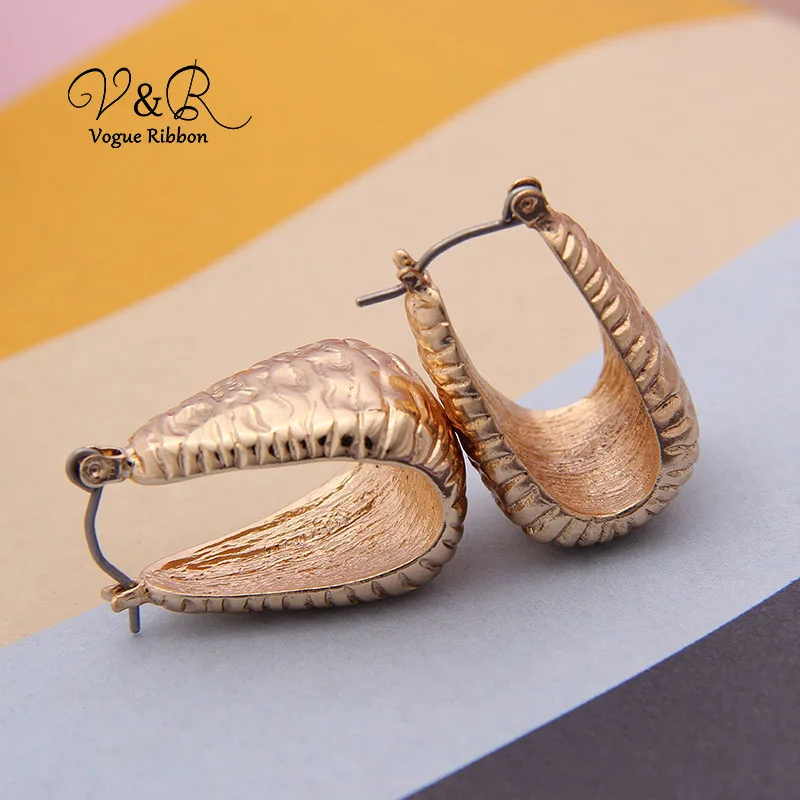 V&R Qingdao Jewelry Bijoux Wide Hammered Textured Chunky Endless Hoop Earring Alloy Earrings
