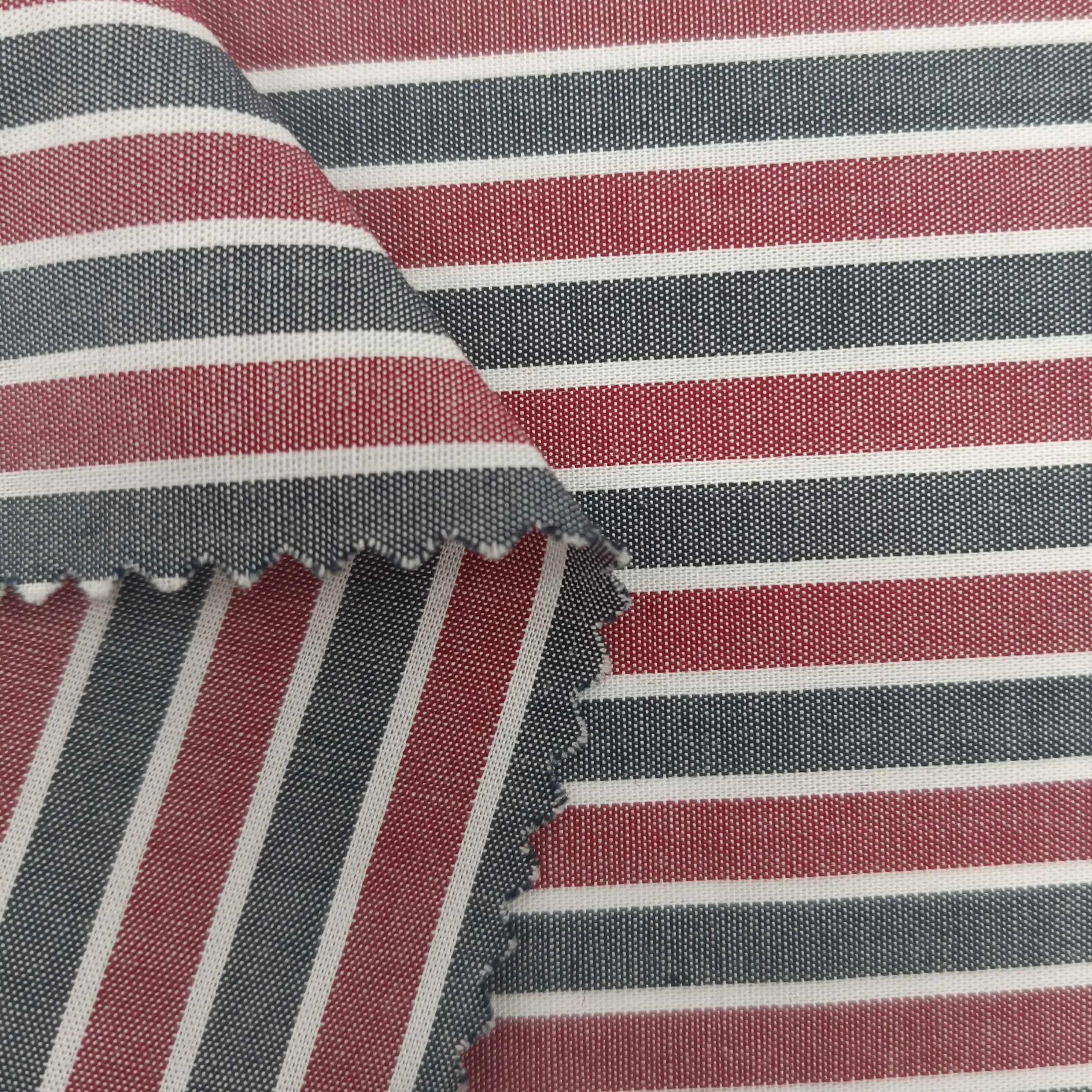 Red and blue stripe yarn-dyed 100% cotton fabric for shirt colour striped fabric