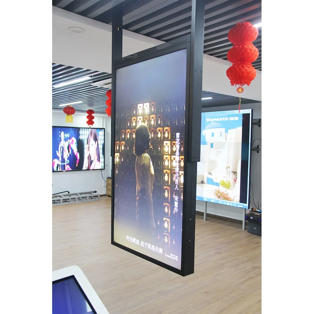 49 55inch Indoor Super Slim Hanging Ceiling Mounted Double Sided Dual Screen Advertising Player Shop Window Display