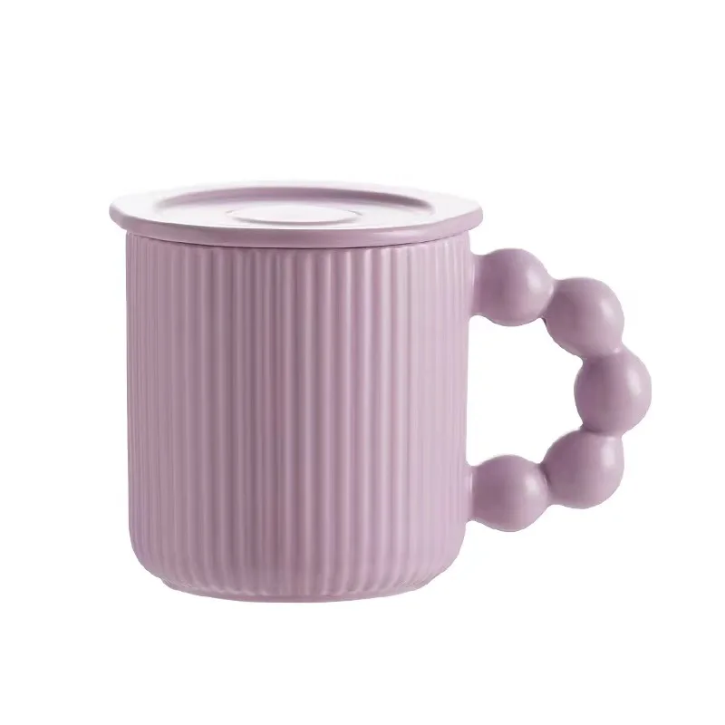 ins Nordic creative personality macaron striped ceramic mug bead handle office water cup