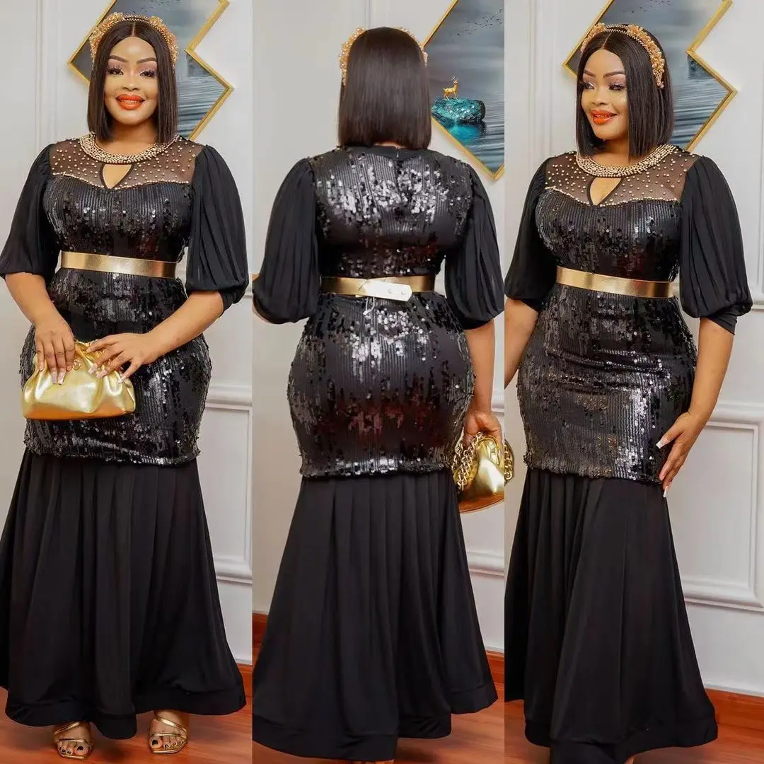 2024 new design African ladies dresses with beads fashion women outfits sequins turkey long dress evening party maxi stone robe