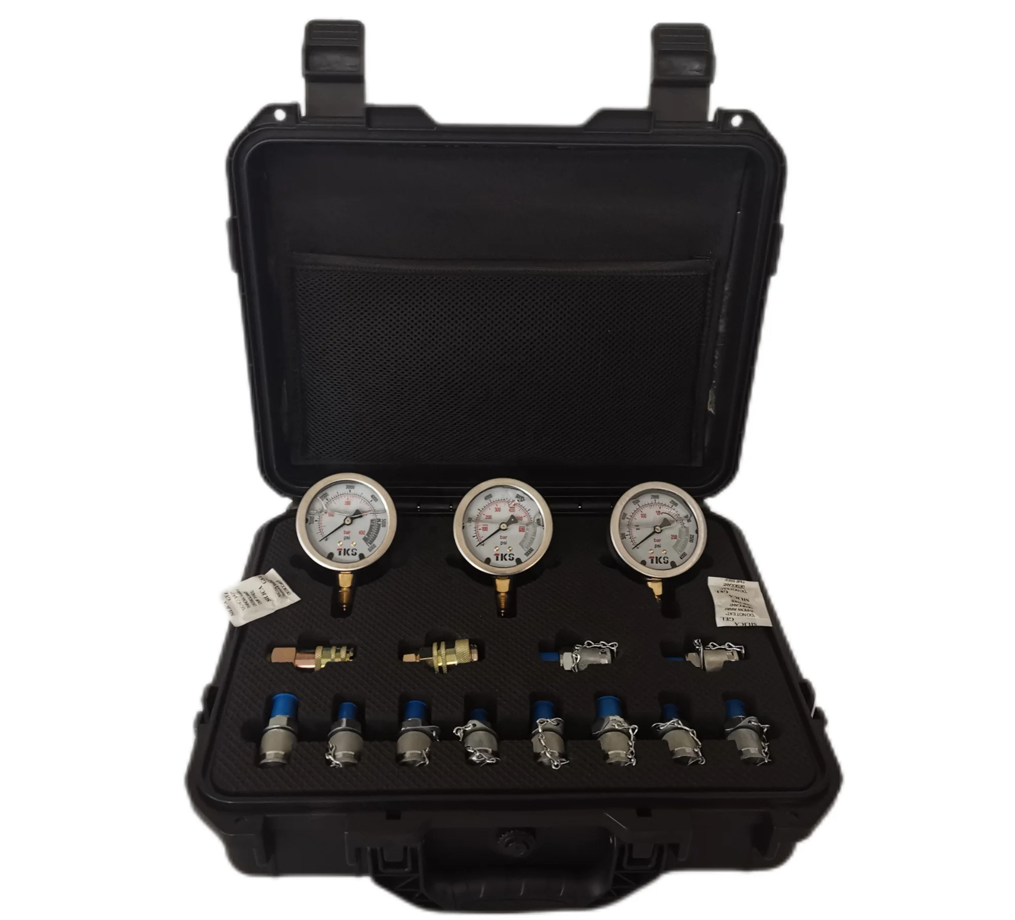 TKS Stainless Steel 3 Gauges Pressure measurement tool Hydraulic Pressure Gauge Test set With Hose For Excavator