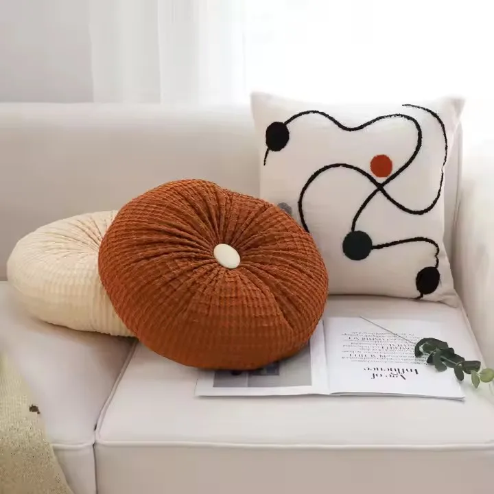 European Luxury Style Handmade round Solid Colour Cushion Futon Tatami Dining Chairs Pillow Window Pleated Cushion