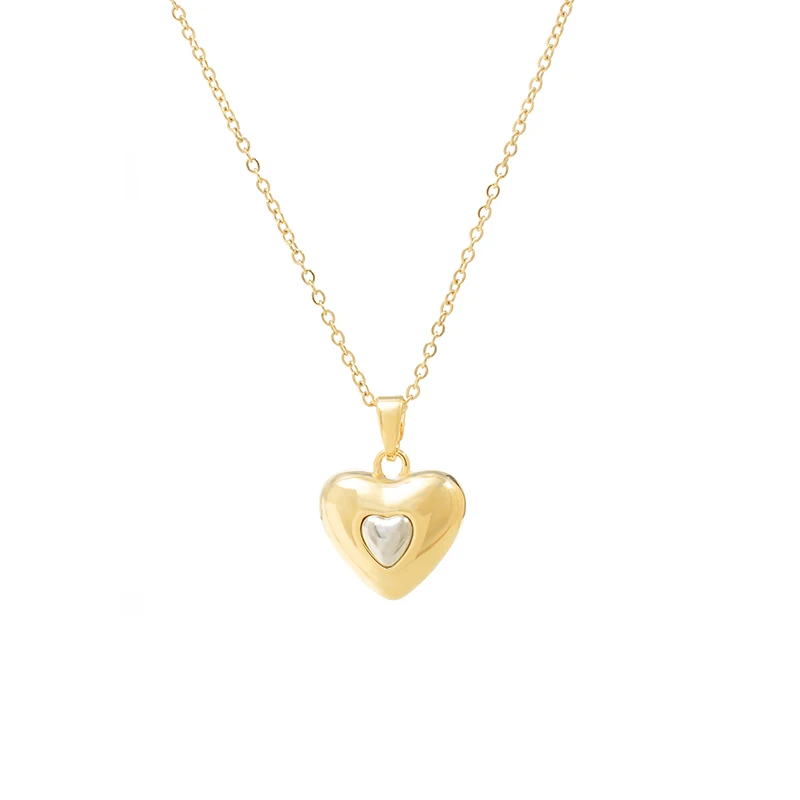 XL62230 Trendy cute double color heart dainty necklace fashion 14K gold plated women jewelry
