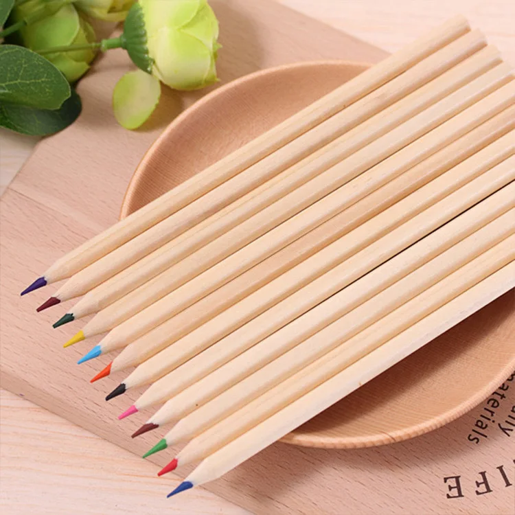 12pcs Promotional Custom Logo 7 inch Cheap Hexagonal Soft Wood Natural Wood Colored Pencil in Tube