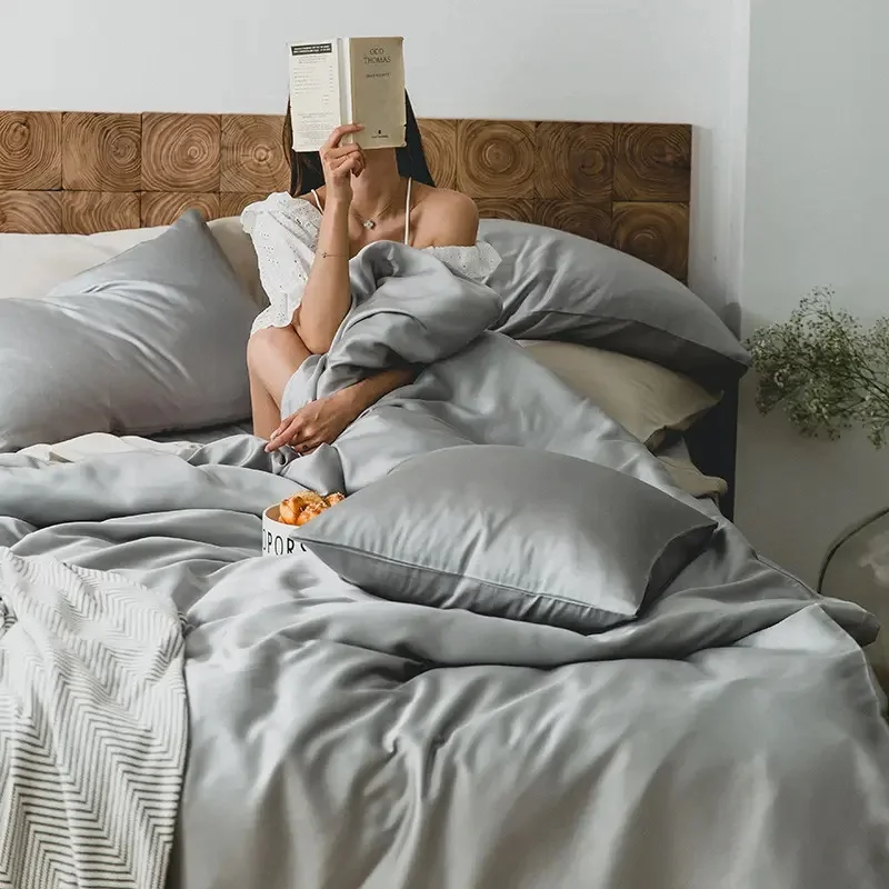 wholesale luxury softness queen size duvet bedding set customized printing design deep pocket tencel bedding set