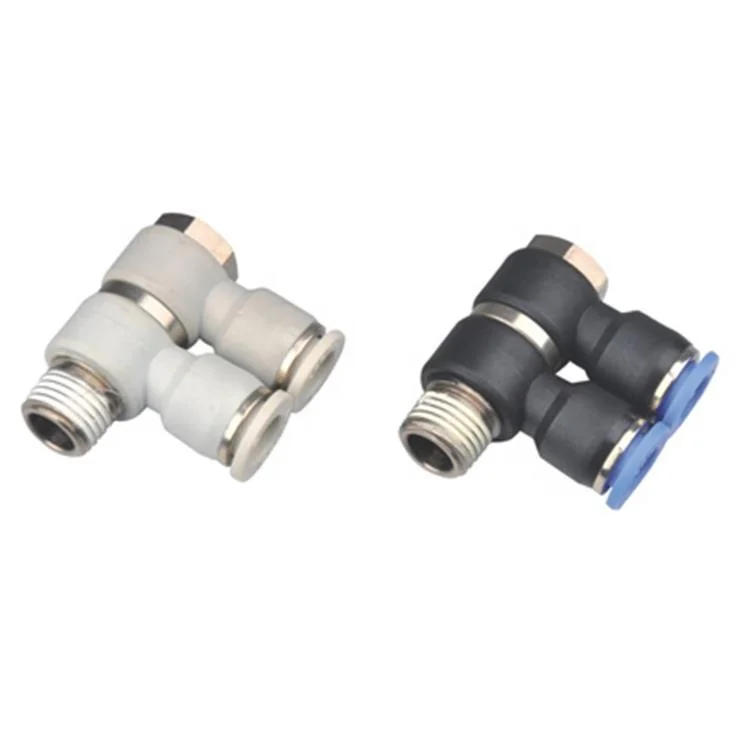 Pneumatic One Touch Three-Way Thread Parallel Connection Rotate Push High Quality Quick Connecting Tube Fitting