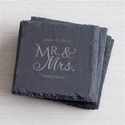 Drink Coaster Set Handmade  Natural Edge  Square   Black  Slate Tray Stone Coaster Suitable For Bar