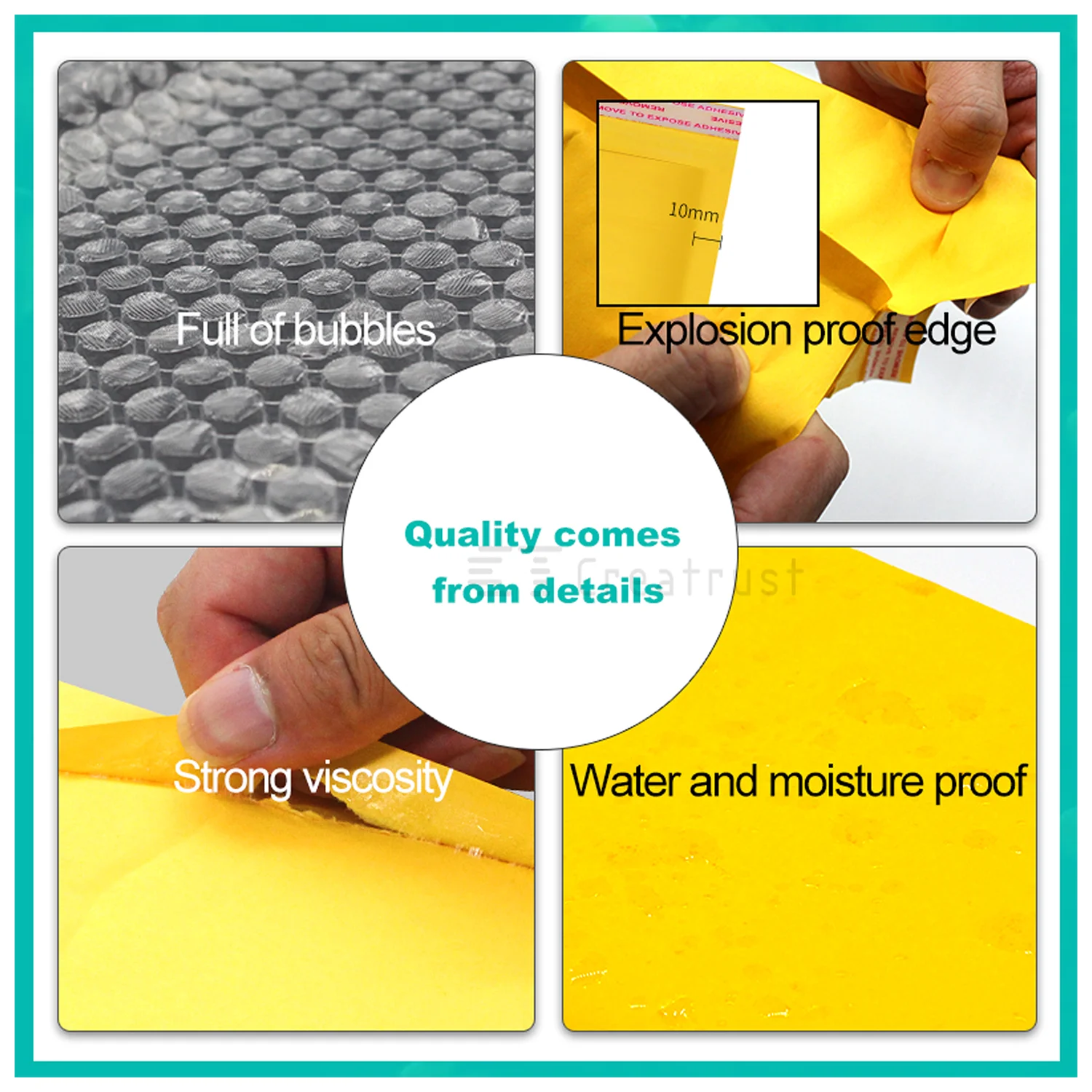 GDCX Custom Yellow Ecofriendly Shipping Envelopes High Quality Padded Bubble 4x8 6x9 10x15 Package Bag Kraft Bubble Mailer