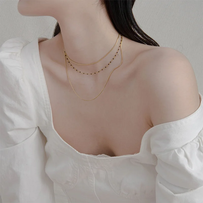 Dylam регулируемые без минимального заказа 1 мм Аксессуары 316L нержавеющая сталь 14 к 18 к позолоченные простые черные эмалевые цепи ювелирные изделия ожерелье