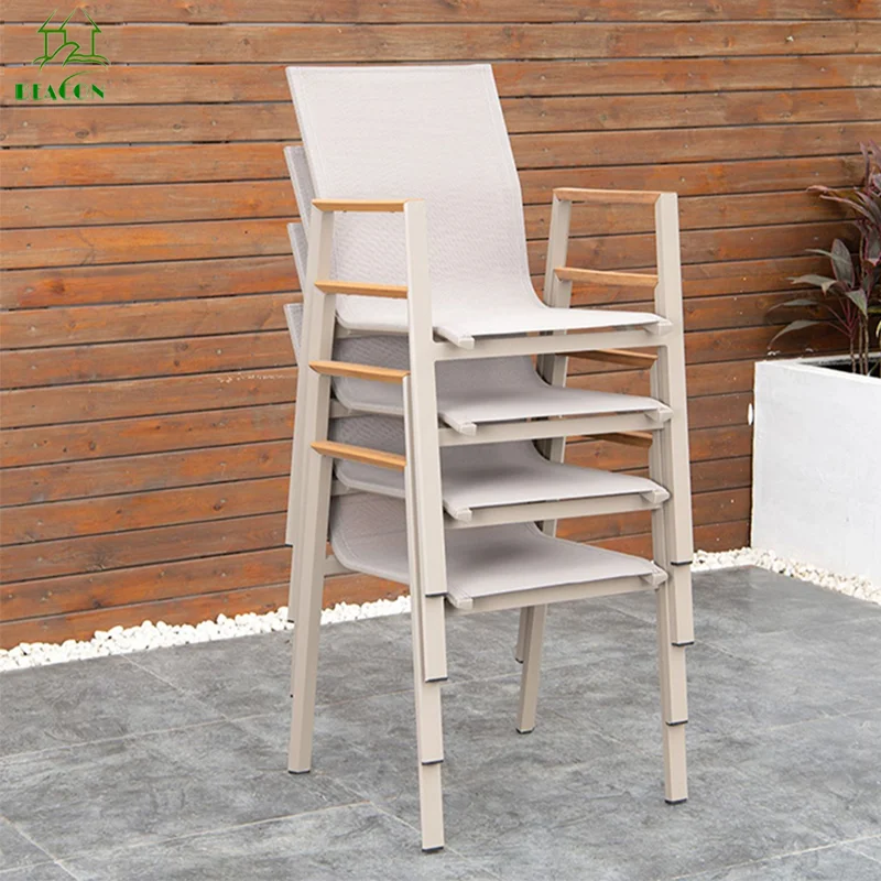 Commercial Stackable Bistro Cafe Shop Dinning Chair Modern Patio Aluminum Frame Outdoor Dining Chair With Armrest
