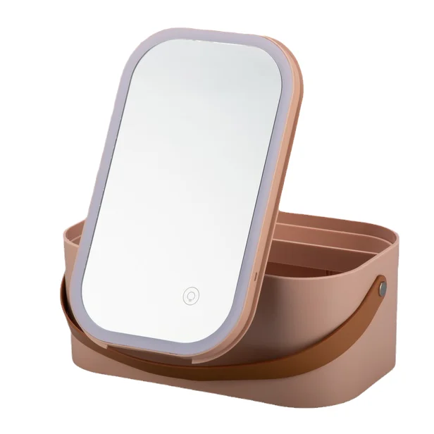 Оптовая продажа, новый дизайн, складное зеркало для макияжа со светодиодной фирменной маркой, настольное косметическое зеркало для путешествий