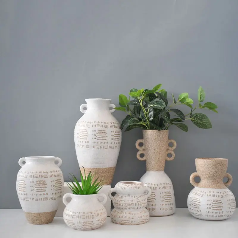 
Unique shape design home decoration vase clay color ceramic vase office decoration clary 