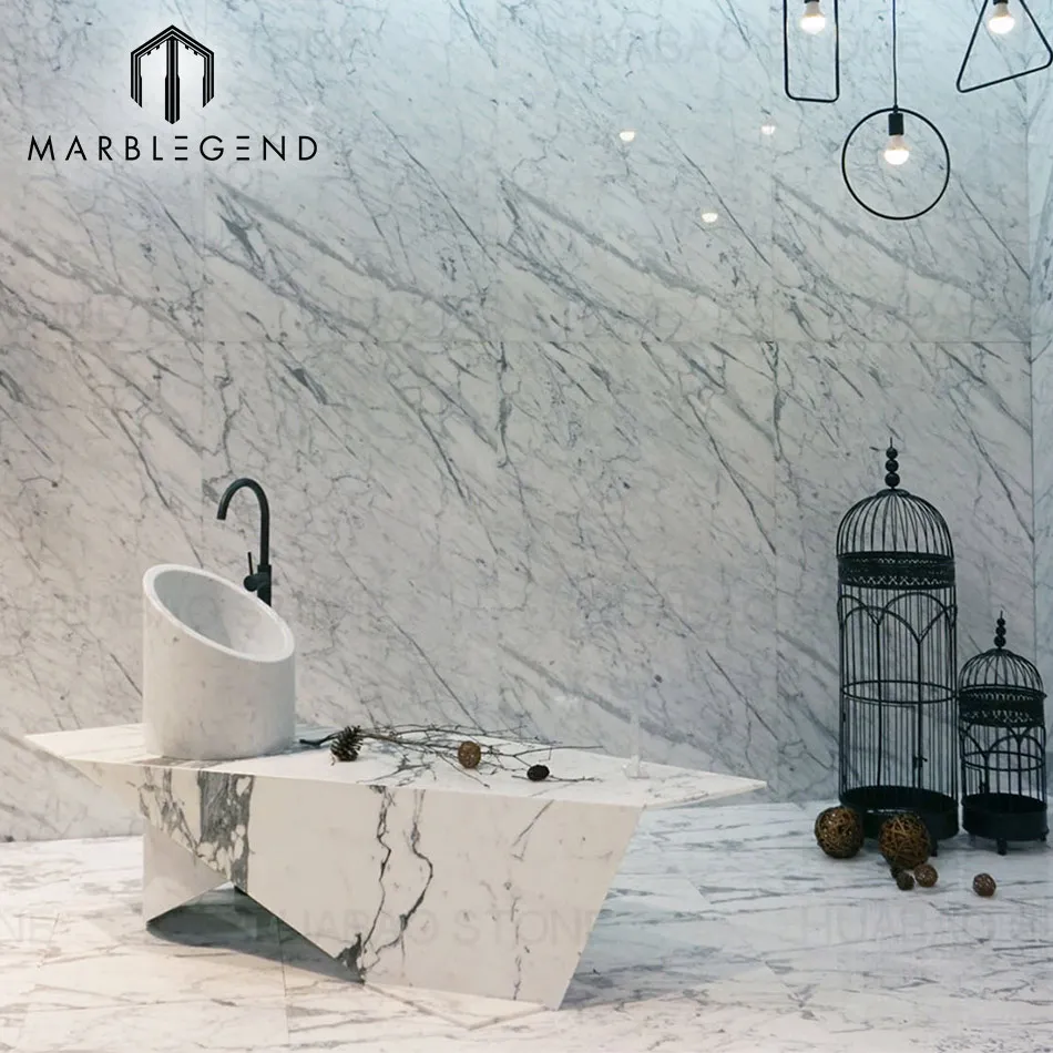 luxury villa decor marble slab wall white carrara marble tiles floor