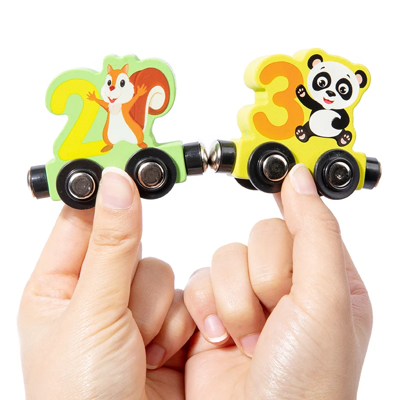 CPC CE Children Digital Train Tape Hook Wooden Number Car Kids Educational Traffic Digital Train Toy