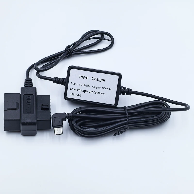 Custom 2.5m OBD2 Male Female Splitter 12V/24V To Angle USB Type-C 5V 3A With Step Down Regulator Power Cable For Dash Camera