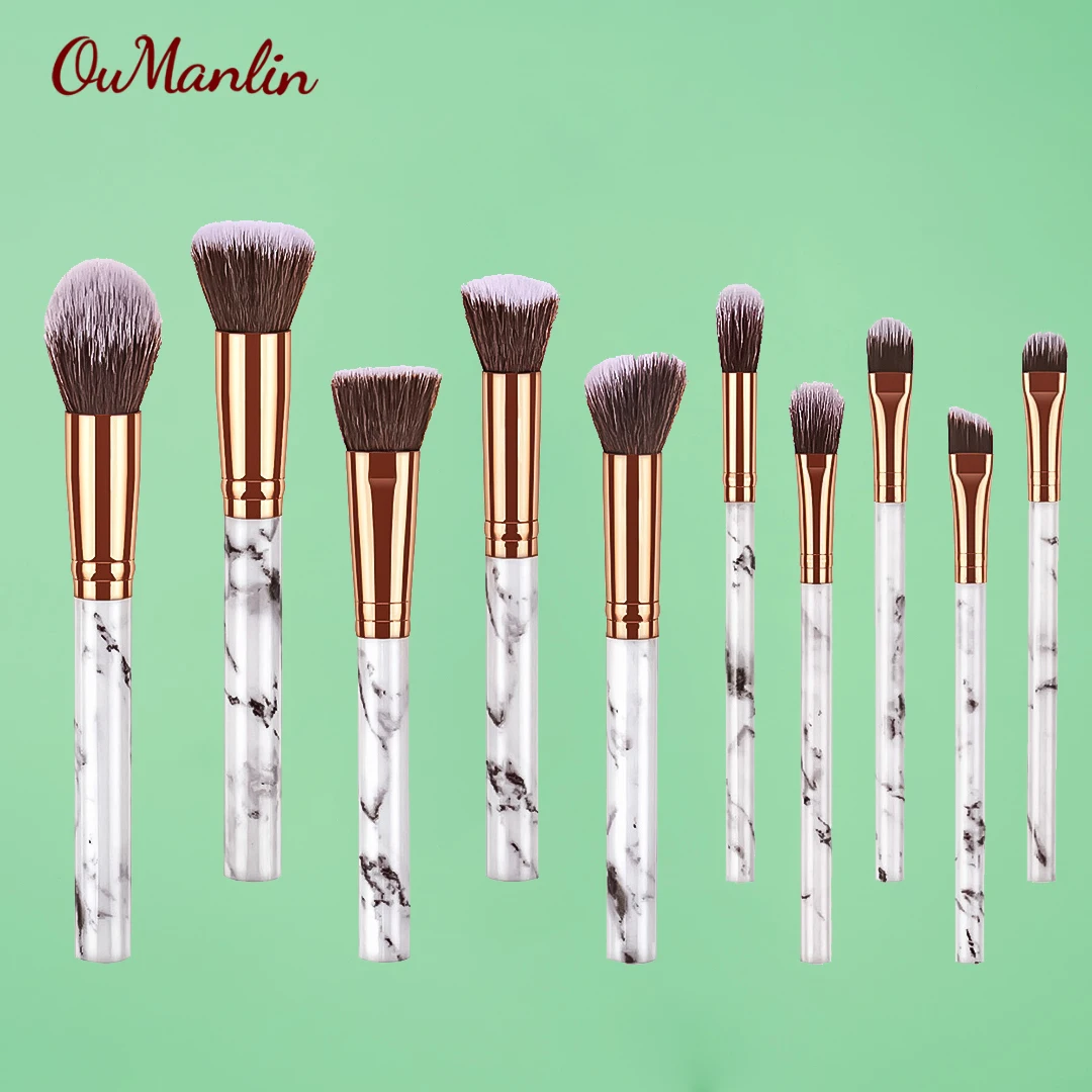 OumanLin10Piece Marble Makeup Brush High Quality Cosmetic Make Up Brushes Low Moq Custom Logo Private Label Makeup Brushes Set