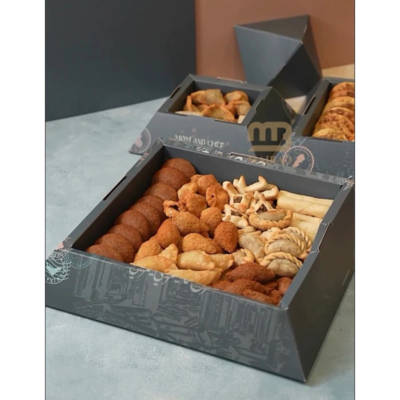 3 layers custom takeout pyramid shape food grade Paper box Catering Packaging Platter bread dessert snack pyramidal grazing box