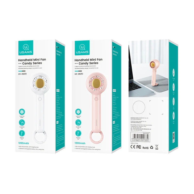 USAMS Best Portable Travel mini USB Rechargeable Portable Desktop  Handheld Fan
