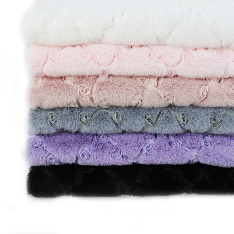 Rose Embossed Fashionable Women Winter Coat Garment Carpet Bag Rabbit Fur Fabric