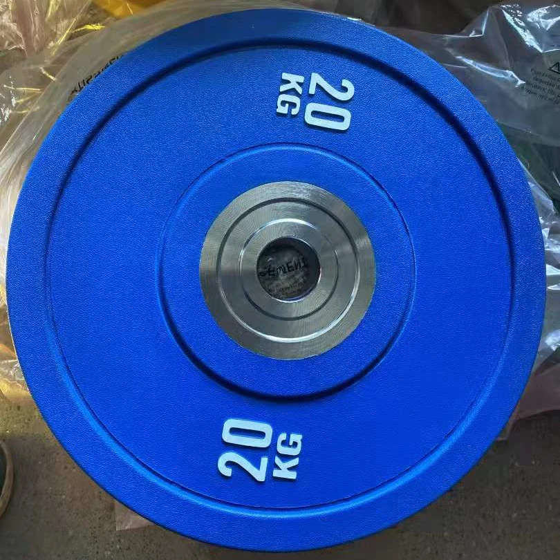 Cheapest price weight lifting barbell 25kg 50 pounds set colorful disc washer competition bumper plate