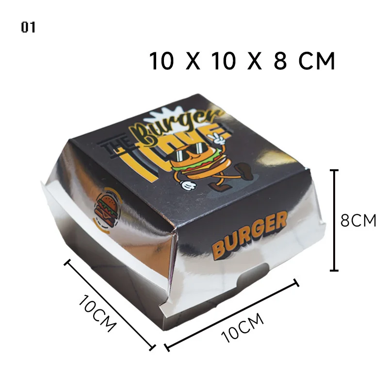 silver cardboard to go takeaway burger box packaging custom food packaging burger box with logo
