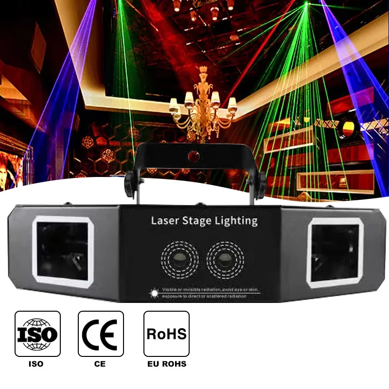 Вентилятор в форме 4 объектива DMX Lazer RGB луч Gobo узор лазерный свет для вечеринки Dj диско ночной клуб