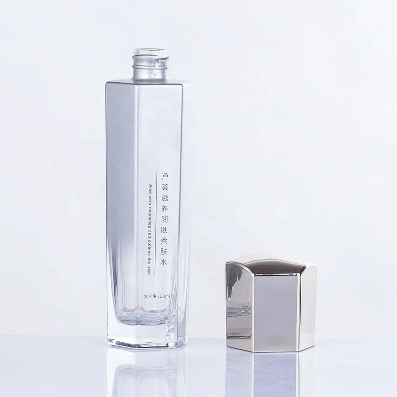 Luxury hexagon cosmetic glass pump bottle set skin care series face cream jar cosmetic packaging hexagon glass lotion bottle